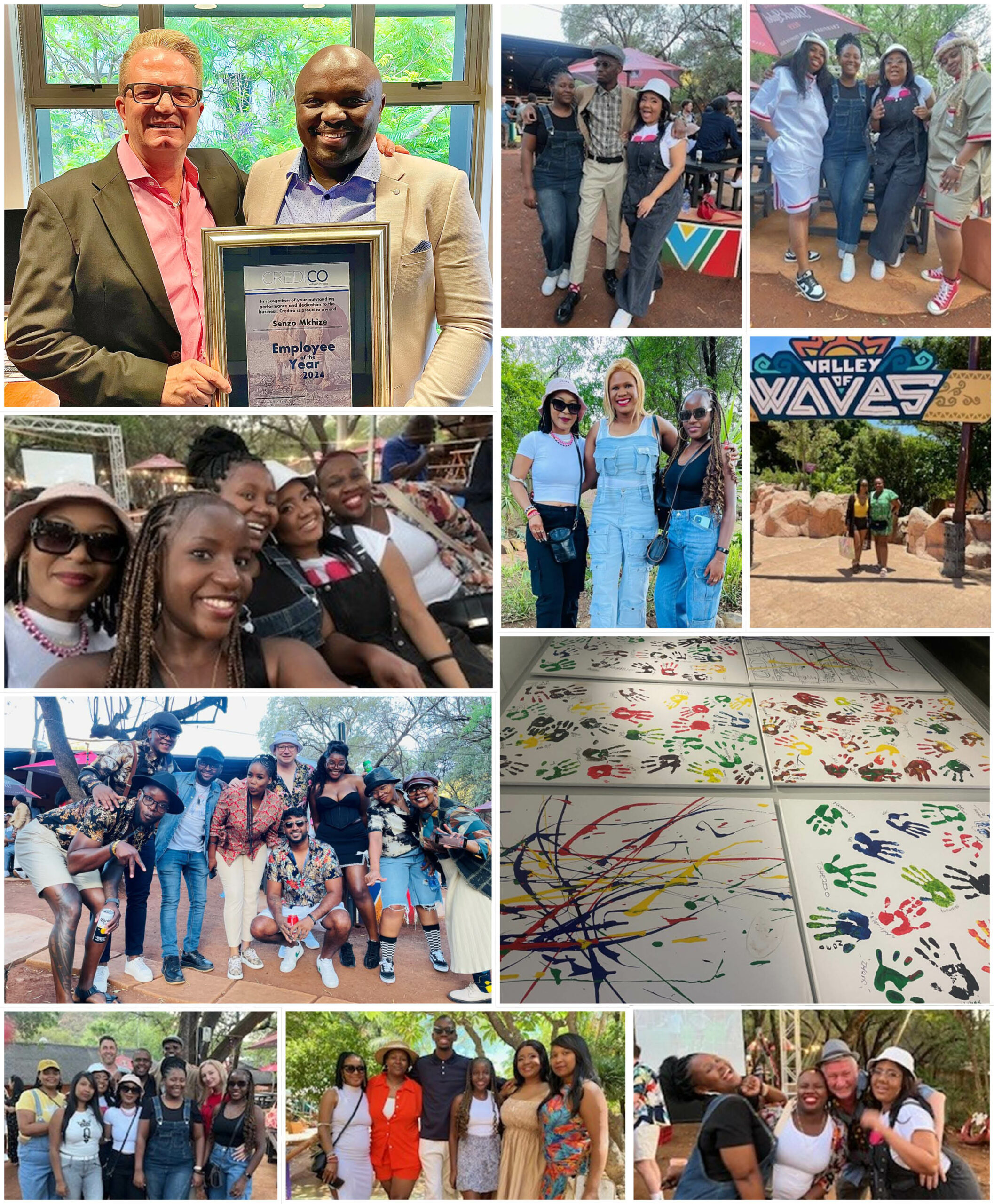 A large collage of photos taken at Credico South Africa's 2024 year-end celebration at the incredible Sun City Resort in Pilanesburg.